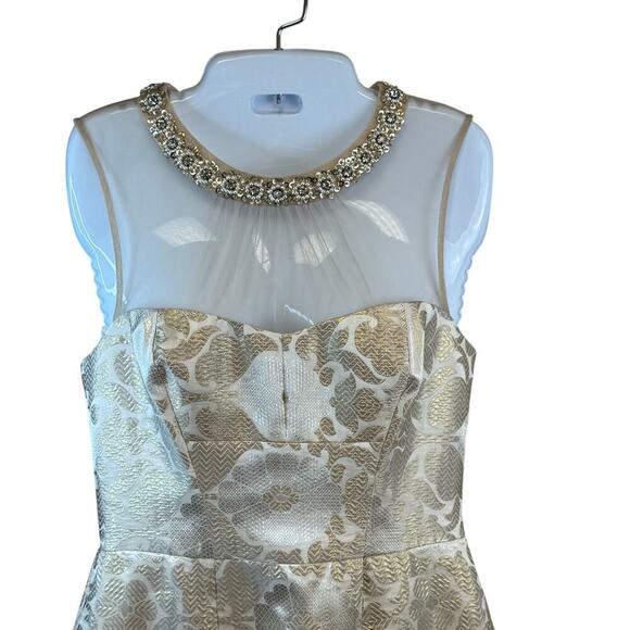 New MAGGY LONDON Starry Night Metallic Jacquard Sheath Dress Beaded Collar SZ 4 - Picture 3 of 10